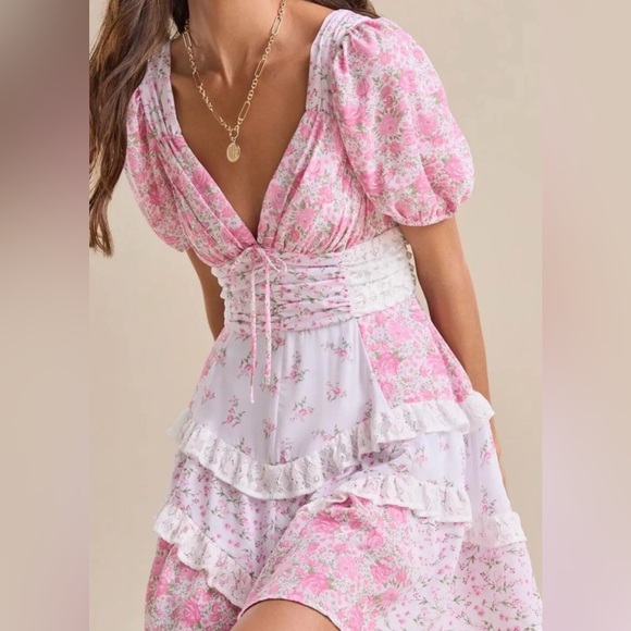Altar'd State Dresses & Skirts - Altar’d State Floral Puff Sleeve Tiered Mini Dress Size Small NWT